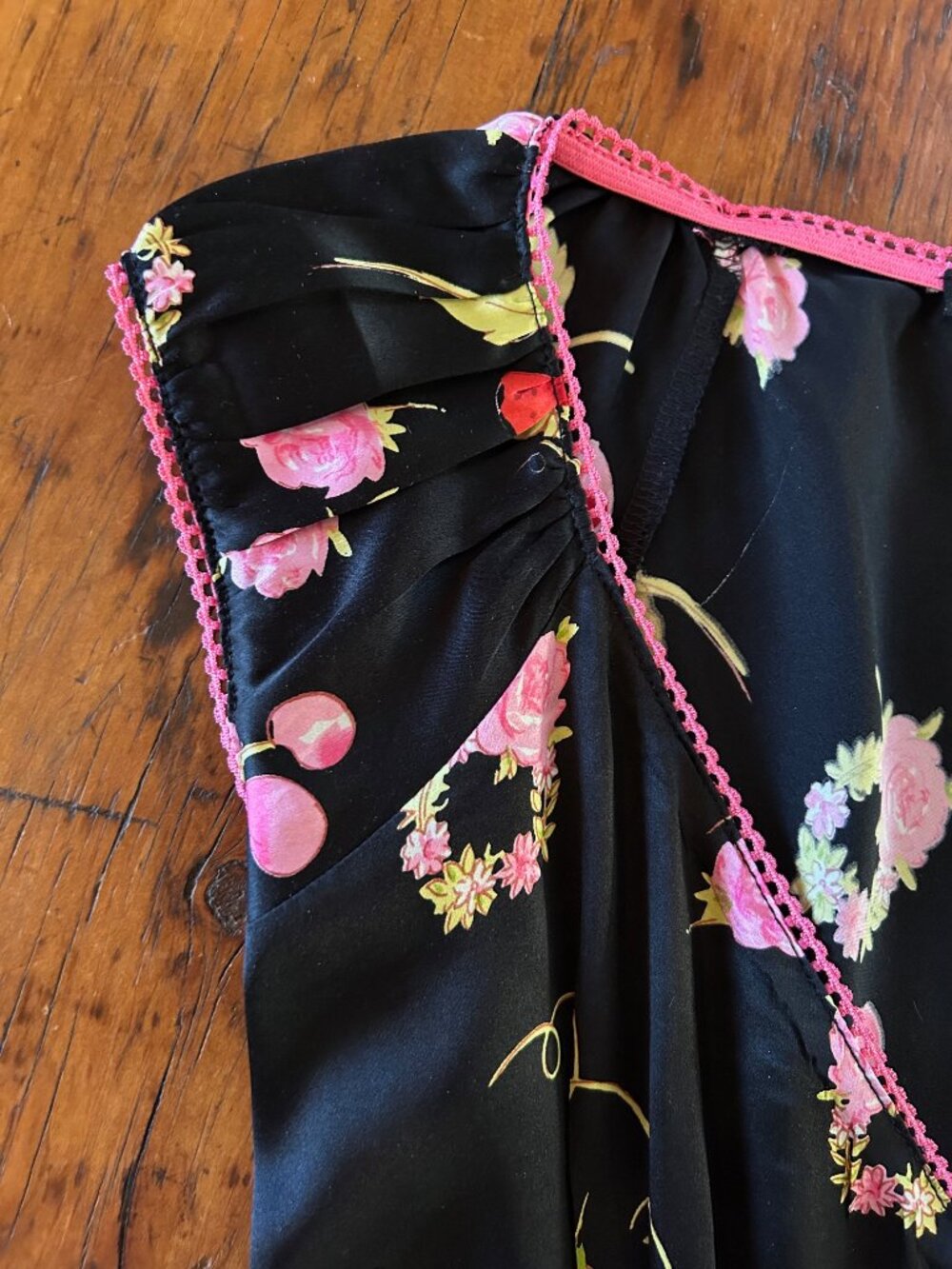 Vintage Betsey Johnson Strawberries Cherries Flowers Silk Milk Maid Dress - Picture 5 of 12